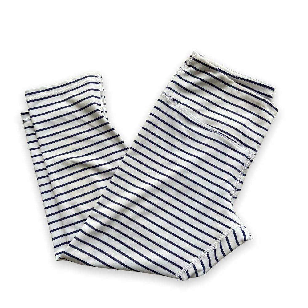 Scorpio Sol Womens Leggings Size XS Navy Blue White Striped Cropped Length